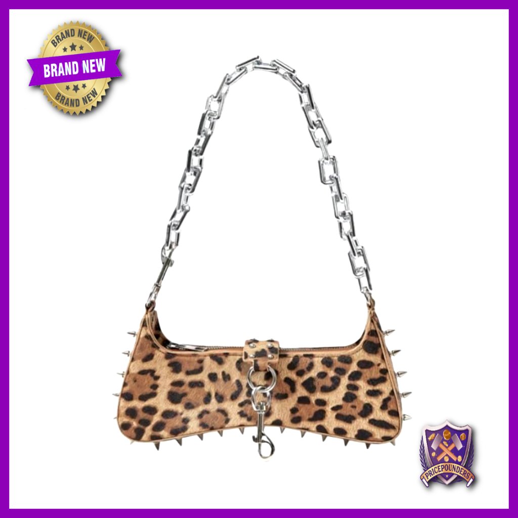 Leather Shoulder Bag Punk Gothic Style Silver Chain Strap Spiked Studs